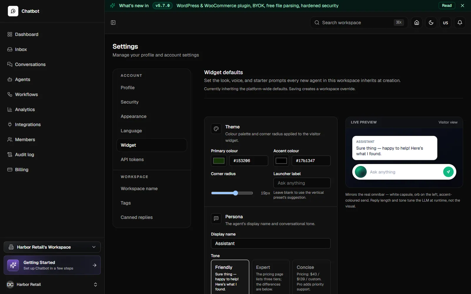 AI Chatbot and Lead Qualifier: Widget appearance and persona