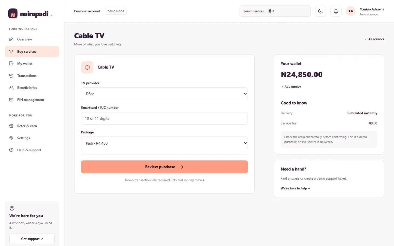 NairaPadi VTU App: Buy cable