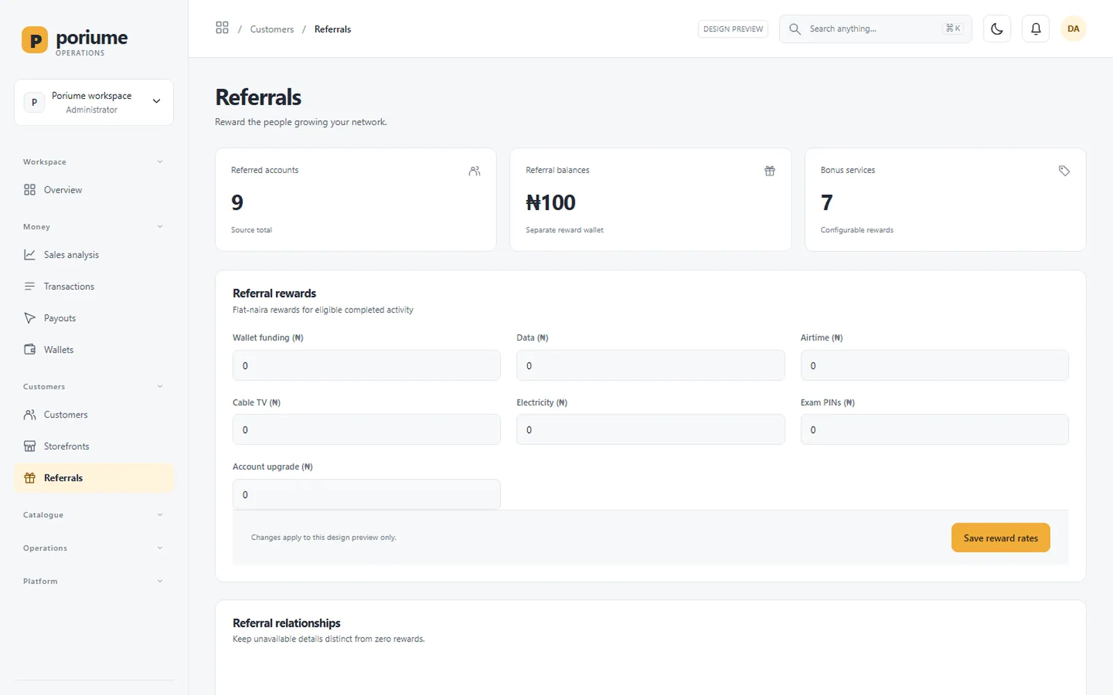 Poriume VTU Platform: Admin: Referrals