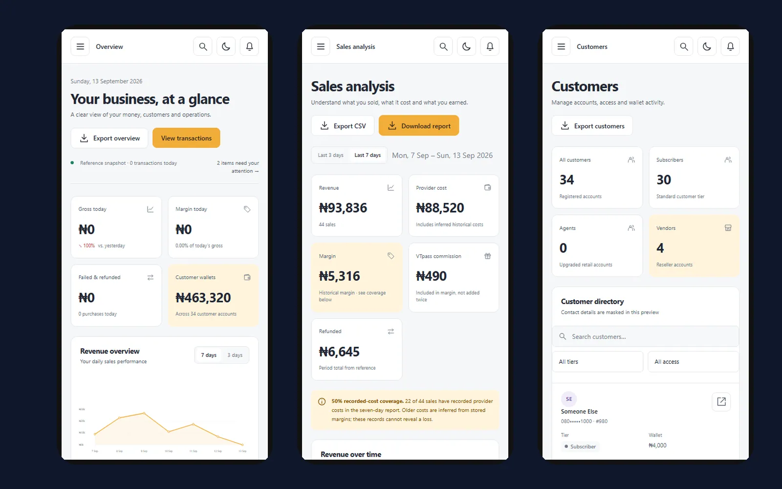 Poriume VTU Platform: Admin on mobile